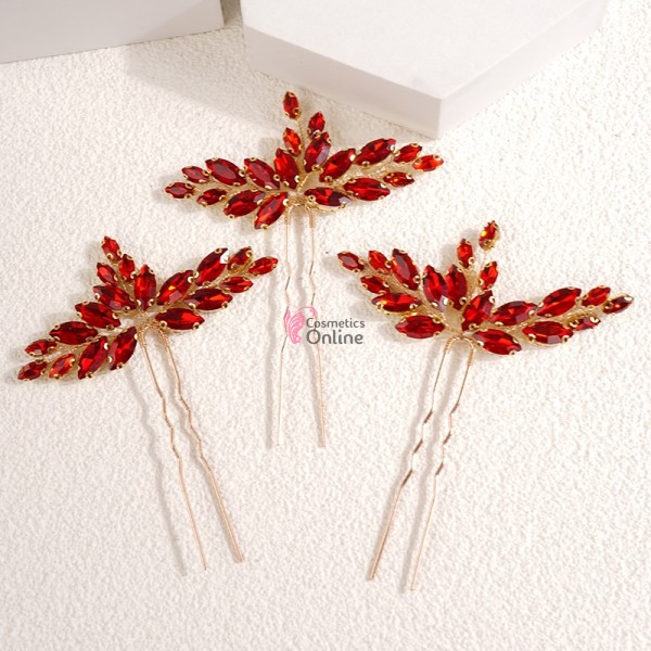 Ac metalic pentru par ACM012LL Auriu cu cristale din sticla Rosii